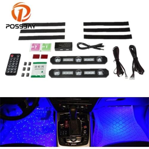 POSSBAY LED Car Foot Star Night Lights Projector Light Interior Ambient Atmosphere Remote Control Lamp Decoration Light USB Plug