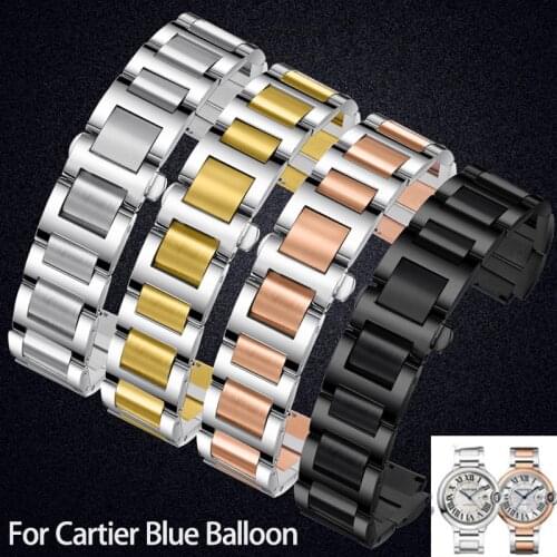 Stainless Steel Strap for Cartier Solid Watch Band Ladies Bracelet Blue Balloon Watch Replacement Accessories 22mm Watch Band