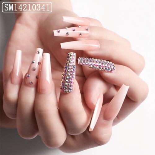 Luxury Fake Nails Designer Extra Long French Jewelry designed Nails Natural Stones Rhinestone Coffin False Nail Decoration Tips