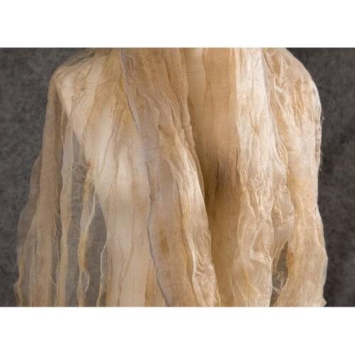 Rusty yellow double-twisted irregular pleated retro mesh garment fabric