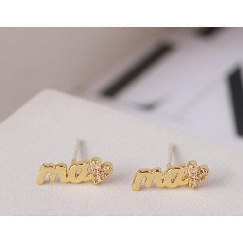 European and American style small simple glossy letters MAMA love inlaid sparkling small diamond earrings earrings women
