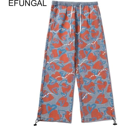 Full Heart Print Harem Joggers Men Fashion Streetwear Hip Hop Cargo Pants Spring Autumn Casual Trousers Letter Loose Full Length