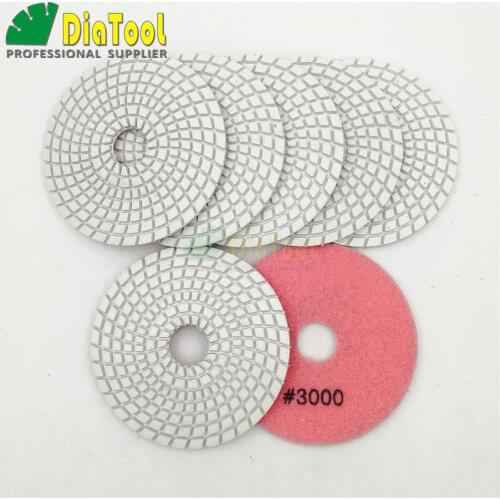 SHDIATOOL 7pcs 4" #3000 diamond wet flexible polishing pads for granite stone marble 100mm White bond sanding disc