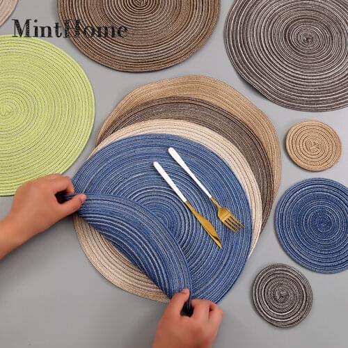 2pie/lot Cotton Yarn Dining Table Cushion Heat Proof Mat Household Placemat Heat Resistant Cup Mat round Plate Bowl Mat