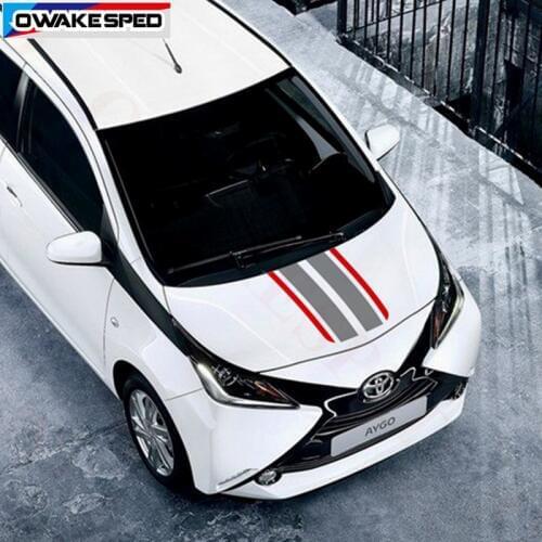 Racing Sport Stripes Car Hood Sticker Auto Bonnet Engine Cover Decor Vinyl Decals Exterior Accessories For Toyota AYGO
