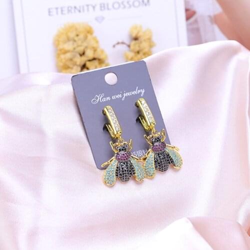 JUWANG Vintage Luxury DIY Drop Earrings AAA Cubic Zirconia Beetle Bee Pendant Hoop Earrings Jewelry For Wome Brincos Pendientes