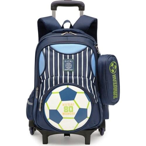 Large Capacity Book Bags Travel Rucksack Bag Waterproof blue Wheeled Bags School Boys Removable Trolley Backpack School Children