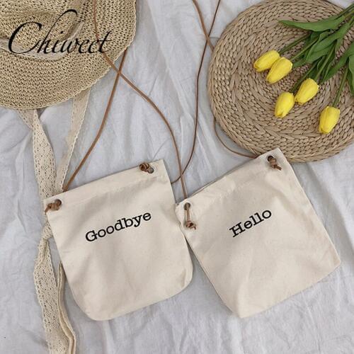 Women Letter Canvas Handbags Girl Harajuku All Match Messenger Bag Student Small Crossbody Phone Bag Lolita Fresh Shoulder Bags