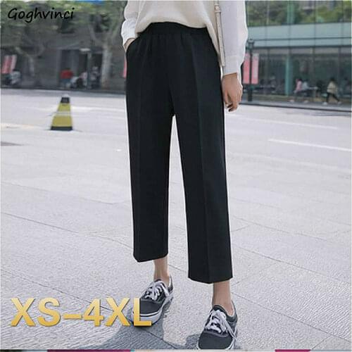 Casual Pants Women Plus Size 4XL Ankle-length Solid Black Fall Feeling Wide Leg Cozy Breathable Ulzzang Chic All-match Students