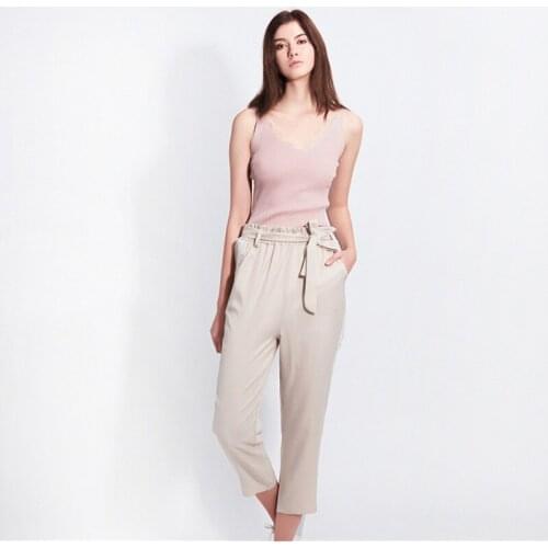 Women Casual Fashionable Pants Female Colorblock Slim Pocket Trousers High Waist Belt Spring Streetwear Women Clothing
