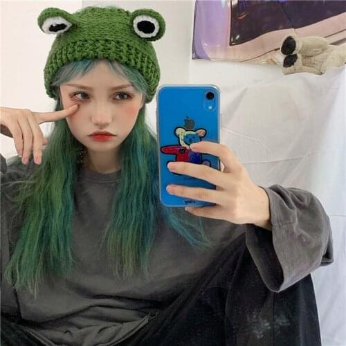 2021 Winter Skullies Women Frog Hat Crochet Knitted Hat Costume Beanie Hats Cap Women Gift Baby Anime Hat Photography Prop Party