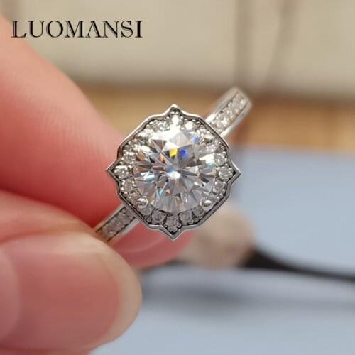 Luomansi Geometric Square 1CT Moissanite Passed Test Woman Ring S925 Sterling Silver Party Anniversary Jewelry