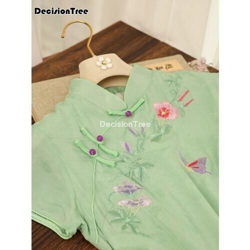 2021 women chinese style cheongsam aodai floral print wedding party evening dress short sleeve robe qipao elegant party dress