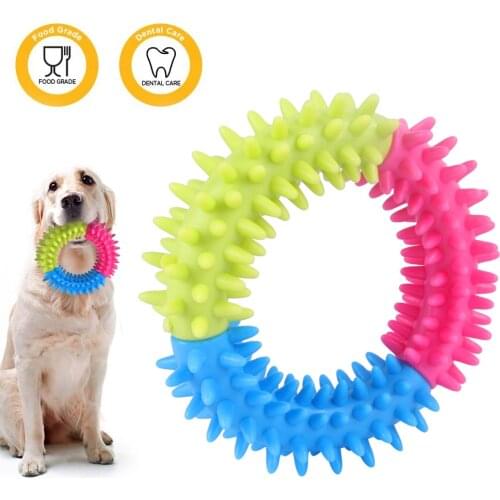 1PC Pet Toy Dog Chew Toy 3 Color Ring Shape Non Toxic Portable Safe Cleaning Tooth Toy Pet Tool Random Color Dropshipping Rubber