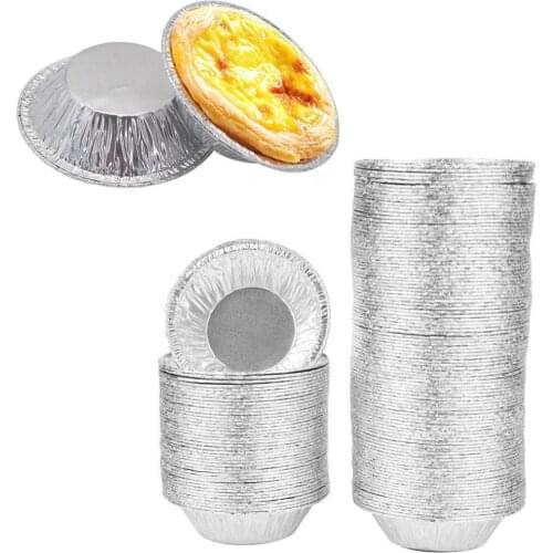 100pcs Disposable Aluminum Foil Tart Pan Mini Pot Pie Tart Bake Plate Tin Pan Tray Round Egg Tart Molds