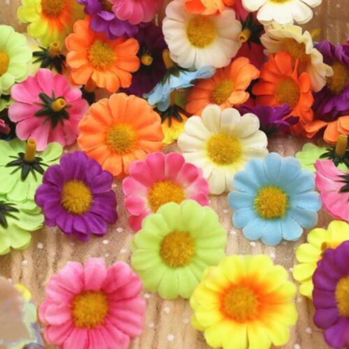 200PCS,3CM Small Daisy Head Artificial Silk Mini Sunflowers Heads For Garland,Scrapbooking,Wedding Decorations,Wreath For Hair