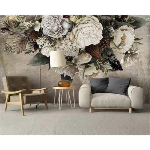 3d Wallpaper Living Room European Retro Minimalistic Flowers Indoor TV Background Wall Decoration Mural Wallpaper