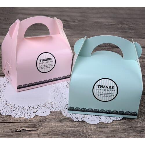 50pcs 13.5x10x10.5cm "Thanks"pattern Portable mousse packaging box,Egg Tart candy cake box,nougats packing box