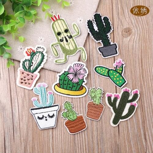 50pcs/Lot Cactus Embroidery Patches Letters Clothing Decoration Accessories Diy Iron Heat Transfer Applique Iron on Patches