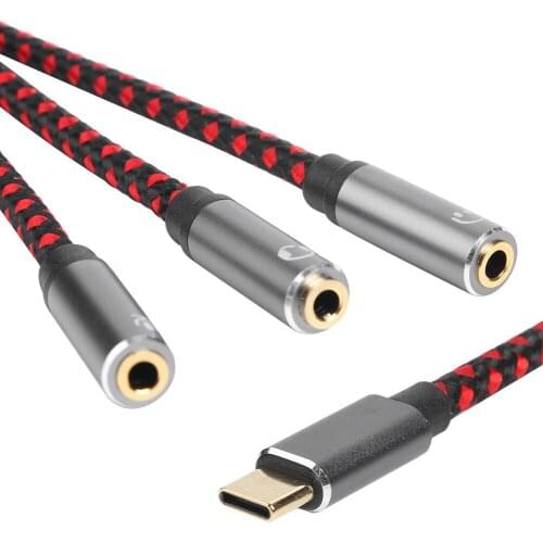 3.3ft 3 in1 USB 3.1 Type C Audio Cable USBC to 3.5mm 3 Pole Female Jack Aux Cable Microphone Audio Cord for USBC Phone Splitter