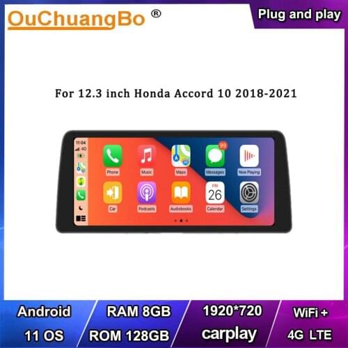 Ouchuangbo 4G Car Radio GPS Android 10 For 12.3 Inch Honda Accord 10 2018-2021 With Wireless Carplay 8 Core 6GB 128GB 1920*720