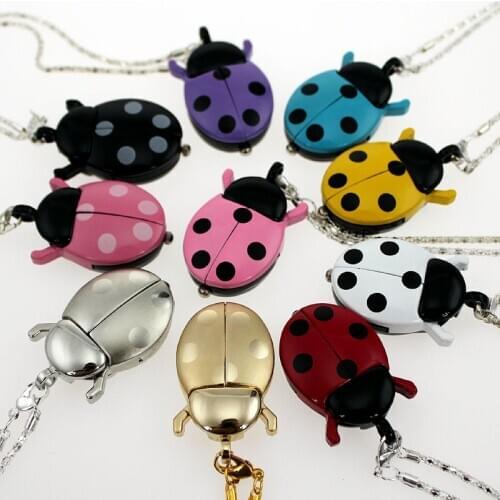 Free Drop Shipping Elegant Hot Popular Fashion Colorful Ladybug Fob Clock Necklace Pocket Pendant Dress Quartz Watch GL02