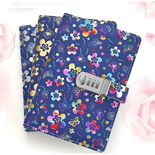 Creative Password Lock Diary Leather Journal with Combination Lock Digital Password Notebook,Flower Password Code Diary