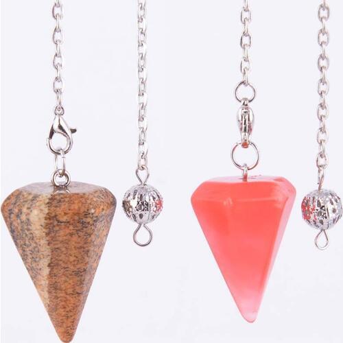 Big Size Reiki Pendulum Natural Stone Amulet Healing Crystal Pendant Meditation Hexagonal Pendulums for Men WomenD212B-D216C