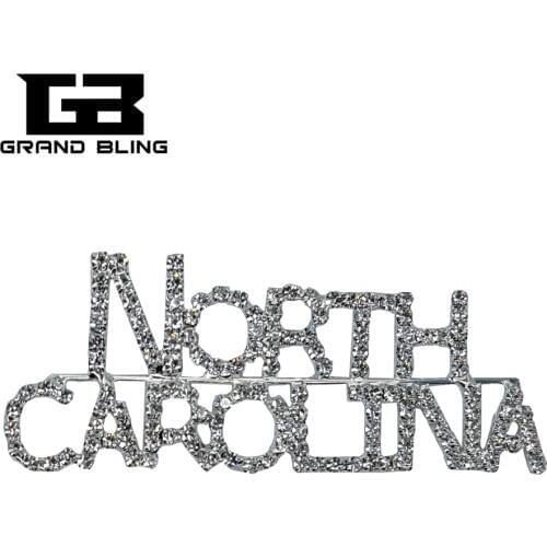 USA States Theme Gift Bling Rhinestone "NORTH CAROLINA" State Word Pin Crystal Brooch Jewelry