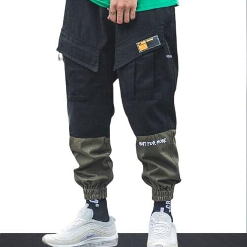 Summer Functional Wind Multi Pocket Mens Loose-Fitting Youth Beamed Casual Harem Pants Trend Color-Blocking Overalls