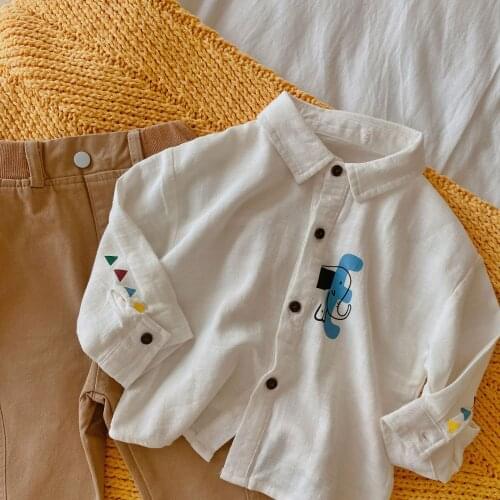 Childrens Shirts 2021 Spring New Baby Boys and Girls Cartoon Print Shirt Baby Korean Personality Shirt Toddler Turn Down Blouse