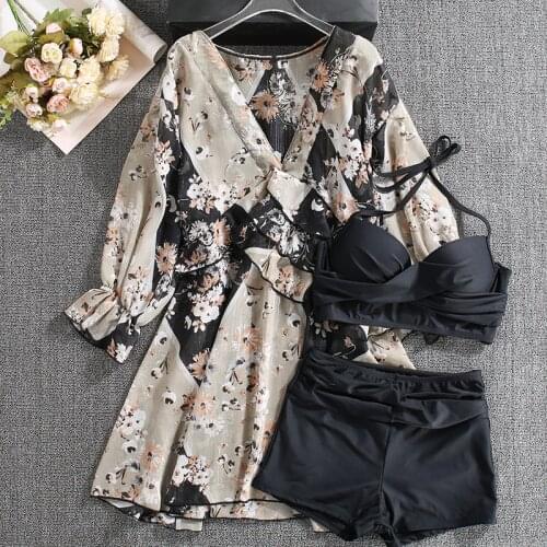 Women Push Up Bikini Swimwear Sexy Bathing Suit Padded Swimsuit Swimming Beachwear Plus Size High Waist Biquinis with Cover-Up