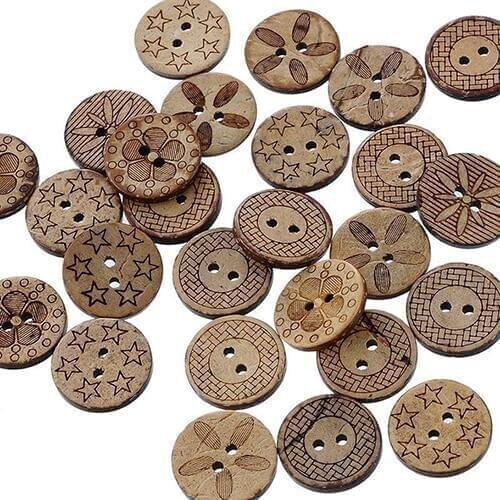 Hot!50 Pcs Mixed Pattern Coconut Shell 2 Holes Sewing Buttons DIY Scrapbooking 18mm