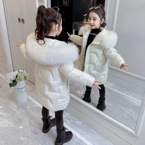 New Fashion 3 Colors Windproof Waterproof Girl Down Outwear Warm Coats Winter Kids Baby Girl Big Fur Collar Hooded Down Parkas