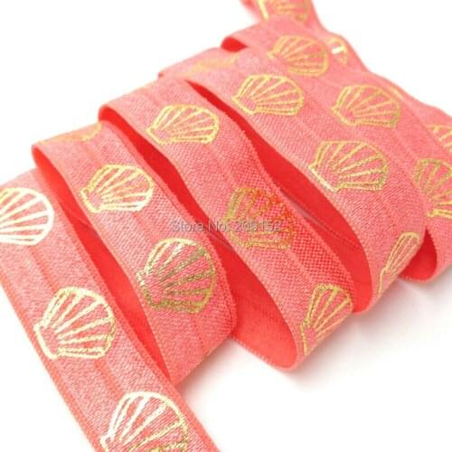 New Arrival!! Shell Print FOE Elastic 5/8" Fold Over Elastic Ribbon for DIY Hair Accessories 100Y/Lot
