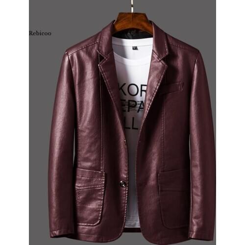 New Smart Suit Leather Jacket Men Spring Autumn Korean Baseball Uniform Motorcycle Clothing Casual Leather Blazer Coats