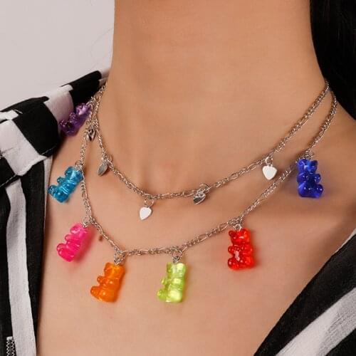 Candy Color Gummy Mini Bear Necklace For Women Christmas Gifts New Star Pendants Necklaces Jewelry Women Girls Jewelry Necklace