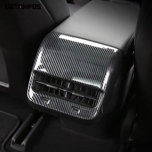 For Tesla Model 3 2018-2020 2021 Carbon Fiber Armrest Box Rear Seat Air Condition Vent Outlet Cover Trim Accessories Car Styling
