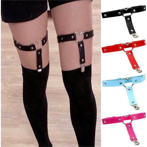 Sexy Women Punk Heart PU Leather Garter Belt Harajuku Elasticity Body Harness Tight Suspender Strap Leg Harness Bondage Belts