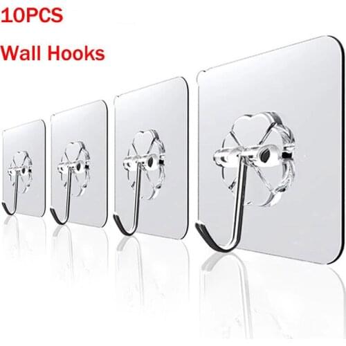 10PCS Transparent Strong Suction Hooks For Home Kitchen And Bathroom Cup Sucker Hanger Key Holder Storage Wall Hangers Hooks
