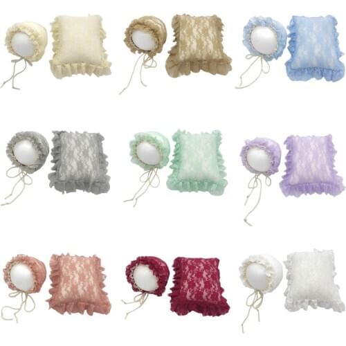 2 Pcs/Set Newborn Photography Props Baby Infants Lace Hat Pillow Posing Aid Photo Shooting Outfits Accessories