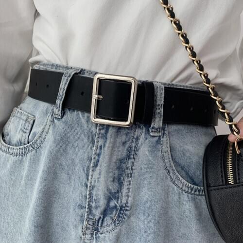 New Leather Belt For Women Fashion Square Pin Buckle Jeans Black Belt Chic Luxury Brand Ladies Vintage Strap Female Waistband