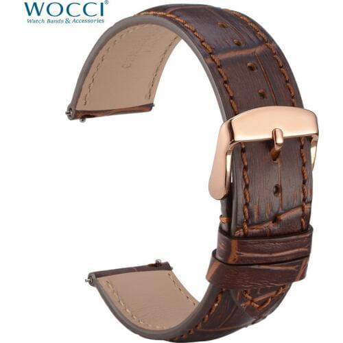 WOCCI Watch Band for Men Women 18mm 20mm 22mm Genuine Leather Watch Strap with Quick Release Brown Black Replacement Belt