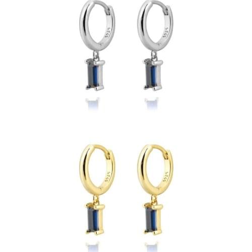 Silver Gold Color Blue Drop Earring Piercing Zircon Crystal Luxury Fashion Fine Jewelry Rock Punk Party Hoop Earrings Wholesale