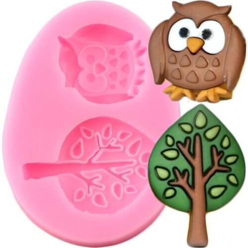 Owl Tree Silicone Molds Leaves Chocolate Candy Clay Mold Cupcake Topper Fondant Christmas Cake Decorating Tools Soap Resin Mould