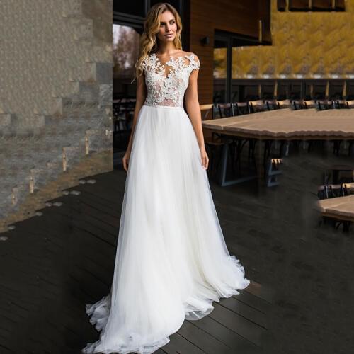 Eightree Cap Sleeve vestido de noiva A-Line Wedding Dresses Sleeveless Applique Bride Dress Robe de mairee Wedding Gown Backless