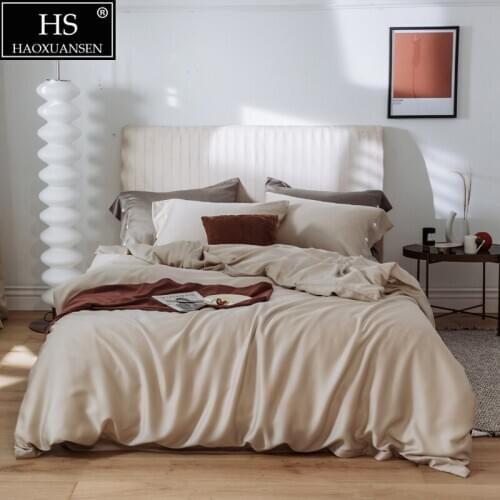 Light Grey 4Piece Bedding Sets Tencel Lyocell Soft Breathable Pillowcase Duvet Cover Fitted Sheet Bed Sheet Queen King Size