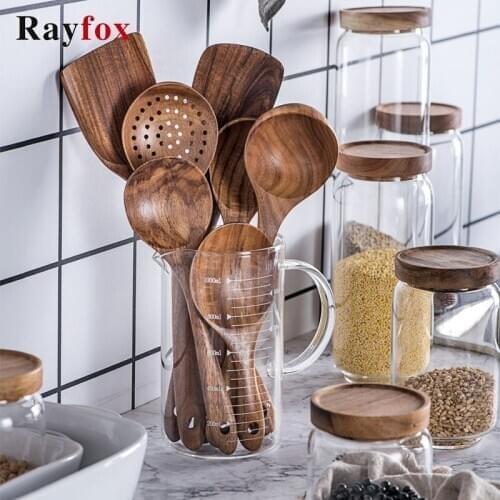 Thailand Teak Natural Wood Non-stick Kitchenware Spoon Turner Rice Colander Soup Skimmer Cooking Spoons Scoop Kitchen Tools Sets