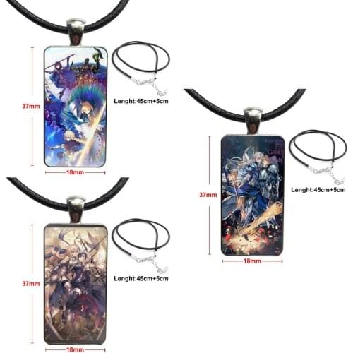 Japan Anime Fate Grand Order Jewelry With Steel Plated Glass Cabochon Choker Long Pendant Rectangle Necklace For Women Men