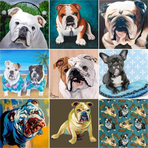 Yumeart Cute Pet Dog Diamond Painting By Number English Bulldog,Rhinestones Embroidery Diamond Mosaic Cross-Stitch Animal Puppy